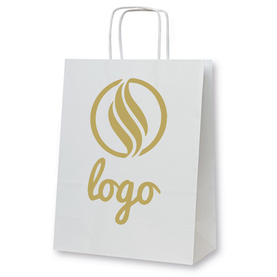 Personalizirajte vrečke z logotipom v zlatih ali drugih barvah.